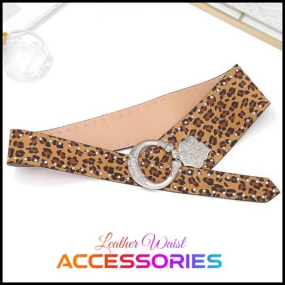 Wide Boho Leather Belt Adjustable Western Vintage Floral Chunky Statement - Picture 2 of 7